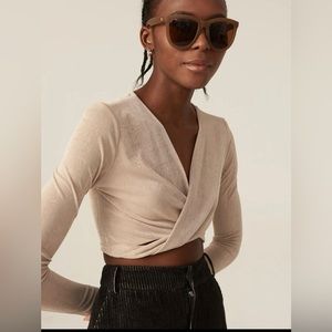 MOTF Cropped Shimmery Long Sleeve Top Size Small